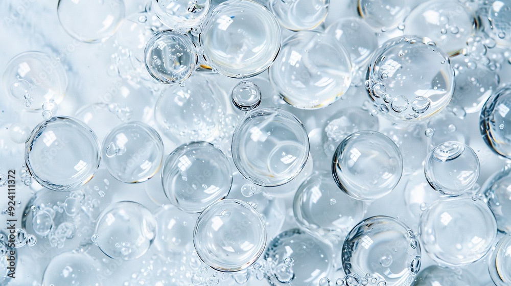 A macro shot of several glasses filled with water at the base and adorned with air bubbles A macro shot of several glasses filled with water at the base and adorned with air bubbles