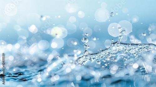   A blue sky and water droplets on a body of water in close-up
