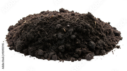 Black soil hill. Soil for plants. Black soil on isolated background