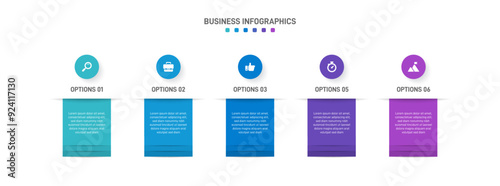 Horizontal progress bar featuring 5 arrow-shaped elements, symbolizing the five stages of business strategy and progression. Clean timeline infographic design template. Vector for presentation