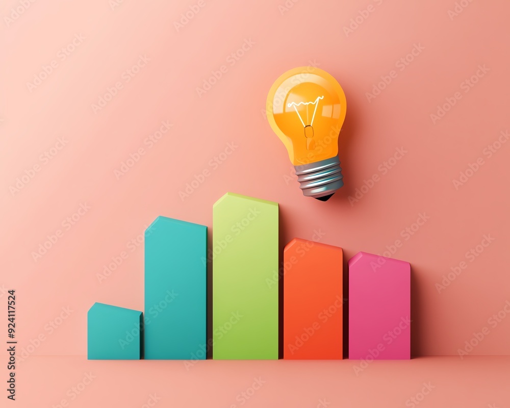 Light bulb shining over a graph, idea and business growth, flat design illustration Light bulb shining over a graph, idea and business growth, flat design illustration