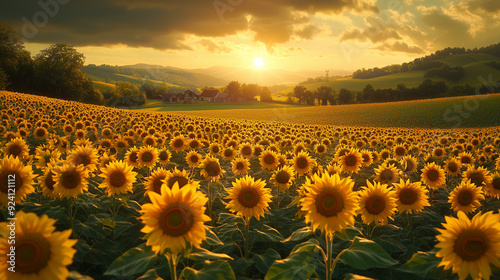 champ de tournesol avec un soleil couchant. photo