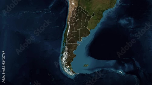 Zoom from Earth to Argentina. (with Provinces) World map animation with highlighted borders of countries. Images from NASA