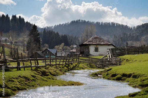 Spring in Fundatica village. Brasov, Romania photo