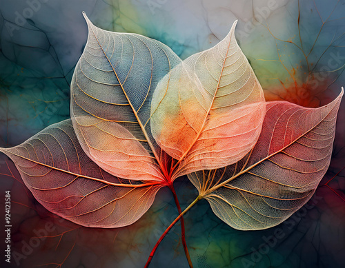 Semi Transparent Leaf Skeletons Layered Design Emphasizing Delicate Structures