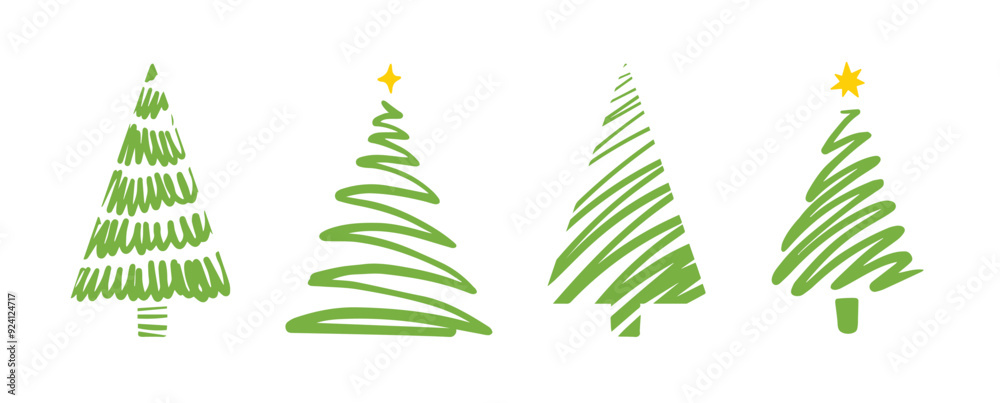 Christmas trees silhouettes isolated. Hand drawn brush strokes. 