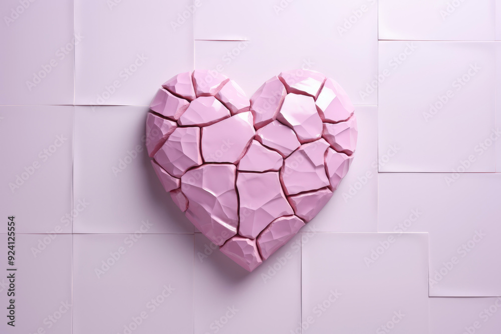 broken pink heart with cracks.