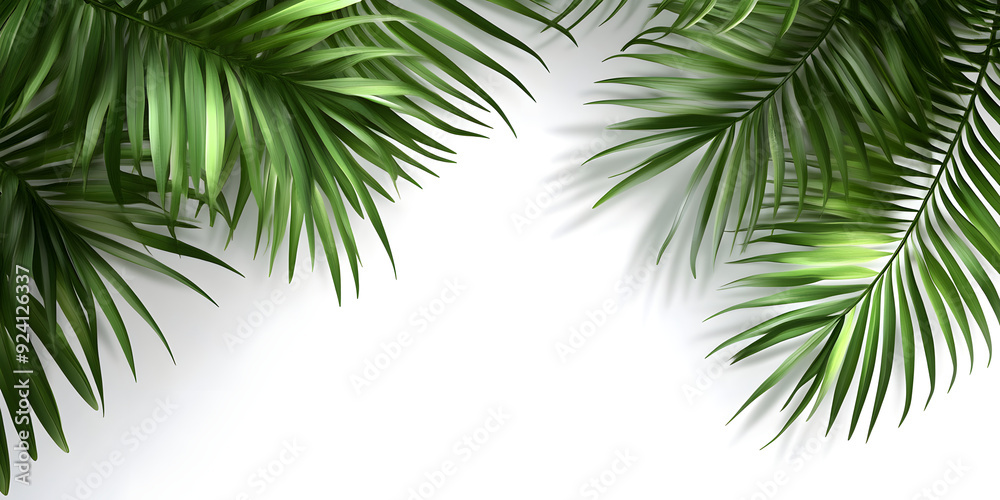 palm and tropical leaves on a white background. empty background for presentation