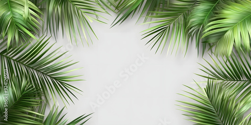 palm and tropical leaves on a white background. empty background for presentation