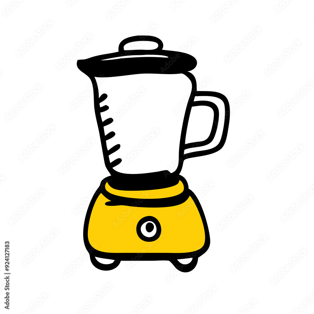 A graphic of a blender shows a yellow base and a white container A graphic of a blender shows a yellow base and a white container