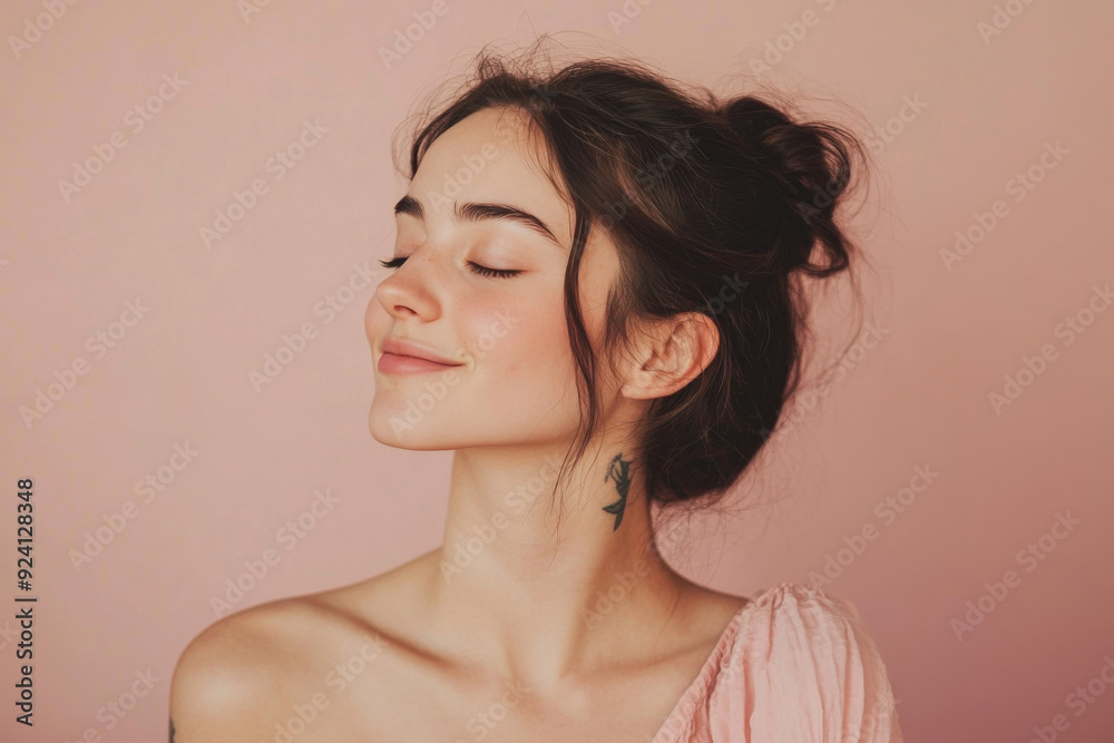 A close up of a woman's face with tattoos and her eyes closed A close up of a woman's face with tattoos and her eyes closed
