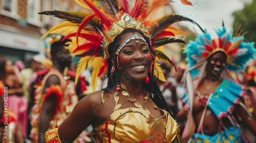 Obraz na płótnie Notting Hill Carnival dazzles with Caribbean culture, music, dance, and vibrant outfits in London. w salonie