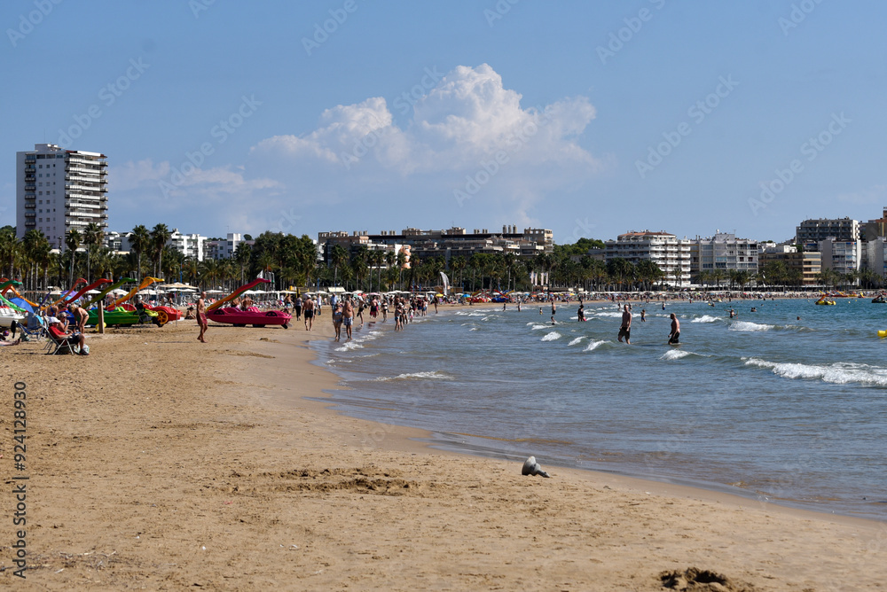 Fototapeta premium Salou, Tarragona, Spain - April 2017: Costa Dorada coastline, main beach in Salou
