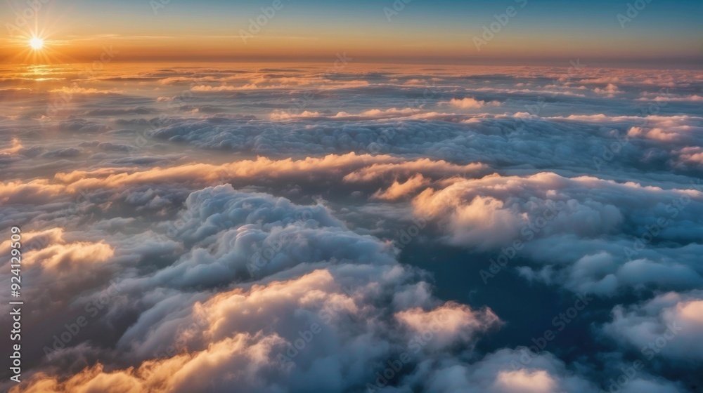 A beautiful sunset view from above the clouds. AI.