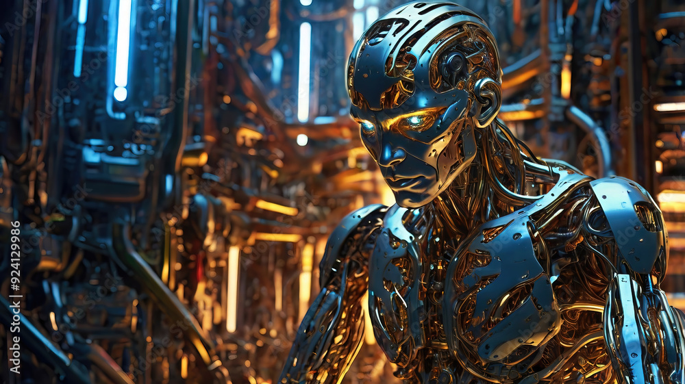 Artificial Intelligence Concept Futuristic Android Robot Stock