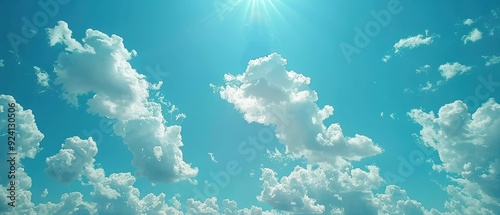 Serene Summer Skies - Tranquil View of Vibrant Blue Sky and Fluffy White Clouds