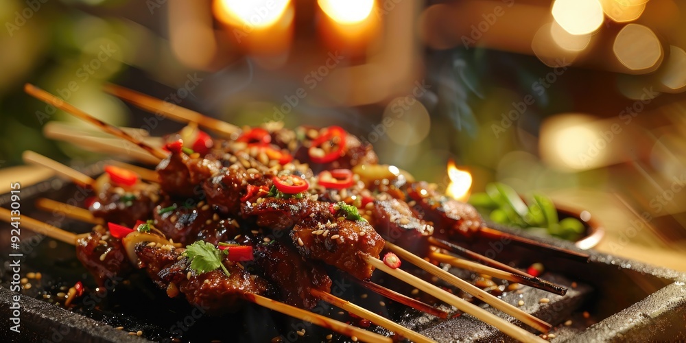 Coriander Flavored Beef Satay with Onion Chili Soy Sauce and Tomato Indonesian Eid Al Adha Traditional Dish Coriander Flavored Beef Satay with Onion Chili Soy Sauce and Tomato Indonesian Eid Al Adha Traditional Dish