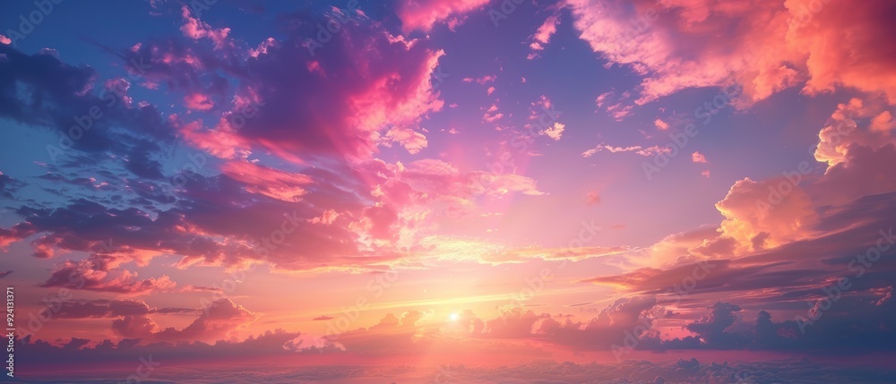 Vibrant Twilight Sky in with Orange, Pink, and Purple Hues and Scattered Clouds Vibrant Twilight Sky in with Orange, Pink, and Purple Hues and Scattered Clouds