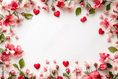 Elegant floral border with vibrant flowers lush greenery on light background. Ideal for decorative designs wedding invitations or romantic designs valentines day, mother's day, women's day