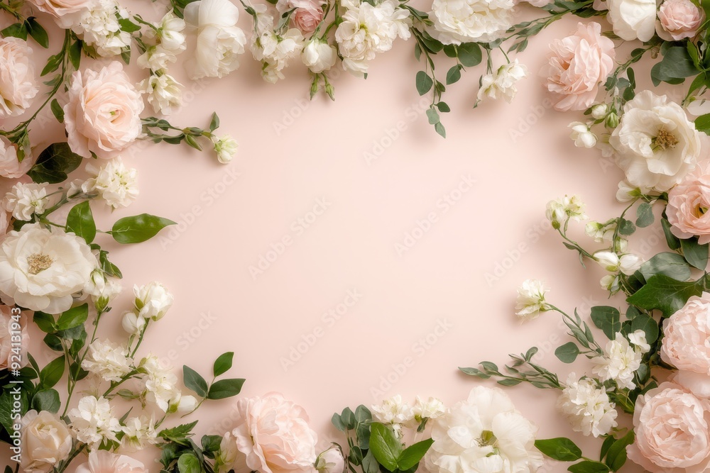 Elegant floral border with vibrant flowers lush greenery on light background. Ideal for decorative designs wedding invitations or romantic designs valentines day, mother's day, women's day Elegant floral border with vibrant flowers lush greenery on light background. Ideal for decorative designs wedding invitations or romantic designs valentines day, mother's day, women's day