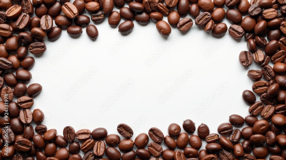 Fresh Coffee Beans Frame with White Background for Text - Perfect for Coffee Shops and Cafes