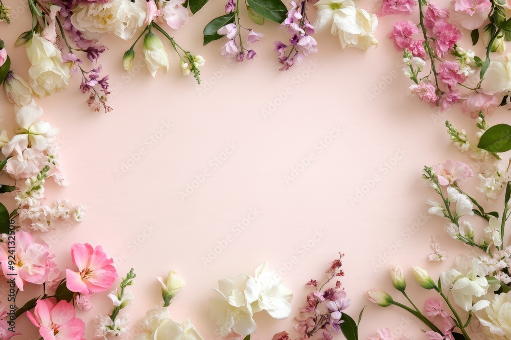 Elegant floral border with vibrant flowers lush greenery on light background. Ideal for decorative designs wedding invitations or romantic designs valentines day, mother's day, women's day Elegant floral border with vibrant flowers lush greenery on light background. Ideal for decorative designs wedding invitations or romantic designs valentines day, mother's day, women's day