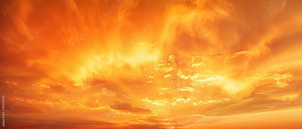 Obraz premium Serene Sunset Sky with Vibrant Warm Colors and Wispy Clouds
