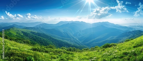 Majestic Panoramic Mountain Range Bathed in Sunlight