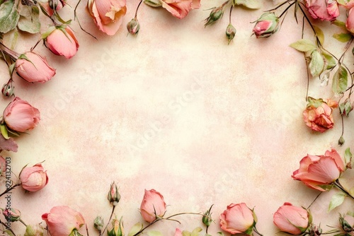 Elegant floral border with vibrant flowers lush greenery on light background. Ideal for decorative designs wedding invitations or romantic designs valentines day, mother's day, women's day