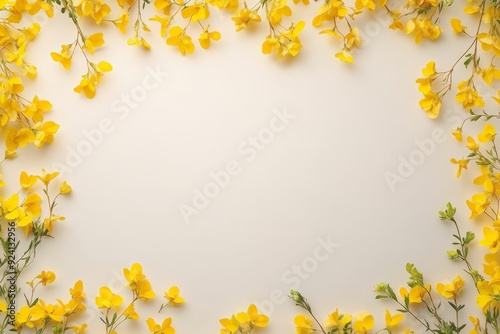 Elegant floral border with vibrant flowers lush greenery on light background. Ideal for decorative designs wedding invitations or romantic designs valentines day, mother's day, women's day