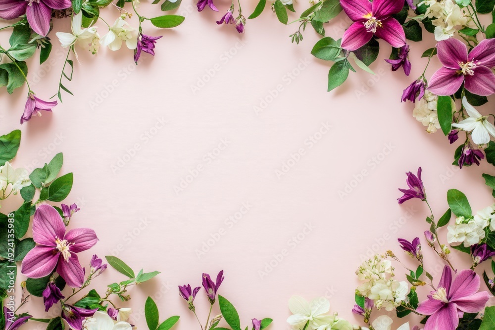 Elegant floral border with vibrant flowers lush greenery on light background. Ideal for decorative designs wedding invitations or romantic designs valentines day, mother's day, women's day Elegant floral border with vibrant flowers lush greenery on light background. Ideal for decorative designs wedding invitations or romantic designs valentines day, mother's day, women's day