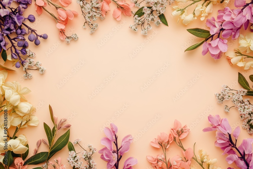 Elegant floral border with vibrant flowers lush greenery on light background. Ideal for decorative designs wedding invitations or romantic designs valentines day, mother's day, women's day Elegant floral border with vibrant flowers lush greenery on light background. Ideal for decorative designs wedding invitations or romantic designs valentines day, mother's day, women's day