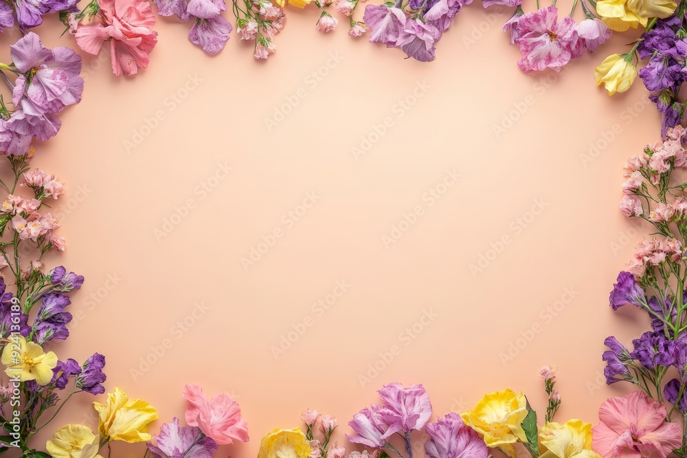 Elegant floral border with vibrant flowers lush greenery on light background. Ideal for decorative designs wedding invitations or romantic designs valentines day, mother's day, women's day Elegant floral border with vibrant flowers lush greenery on light background. Ideal for decorative designs wedding invitations or romantic designs valentines day, mother's day, women's day