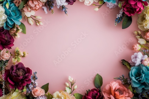Wallpaper Mural Elegant floral border with vibrant flowers lush greenery on light background. Ideal for decorative designs wedding invitations or romantic designs valentines day, mother's day, women's day Torontodigital.ca