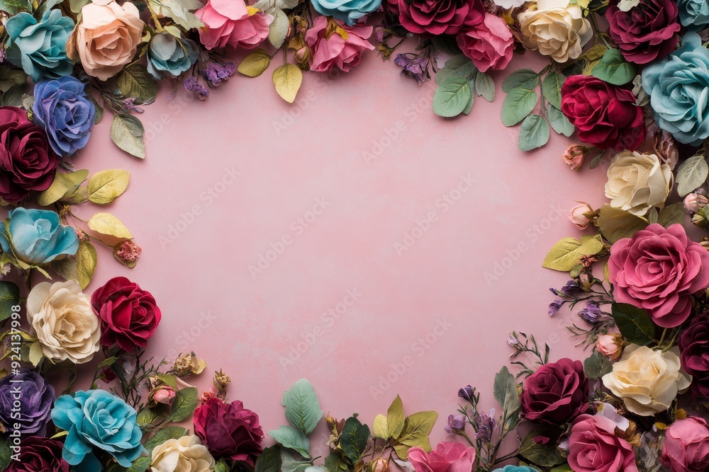 Elegant floral border with vibrant flowers lush greenery on light background. Ideal for decorative designs wedding invitations or romantic designs valentines day, mother's day, women's day Elegant floral border with vibrant flowers lush greenery on light background. Ideal for decorative designs wedding invitations or romantic designs valentines day, mother's day, women's day
