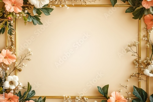 Wallpaper Mural Elegant floral border with vibrant flowers lush greenery on light background. Ideal for decorative designs wedding invitations or romantic designs valentines day, mother's day, women's day Torontodigital.ca