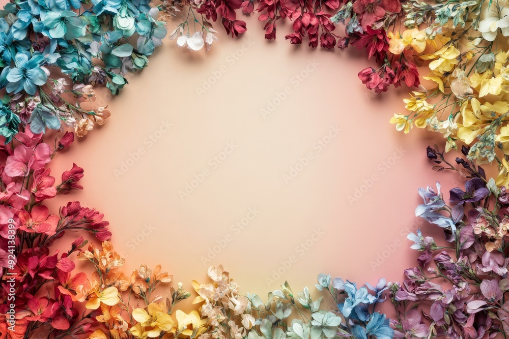 Elegant floral border with vibrant flowers lush greenery on light background. Ideal for decorative designs wedding invitations or romantic designs valentines day, mother's day, women's day