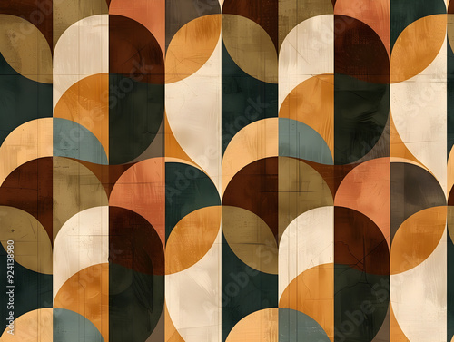 Earthy tones combine to create a soothing pattern of repeating geometric shapes in this image.