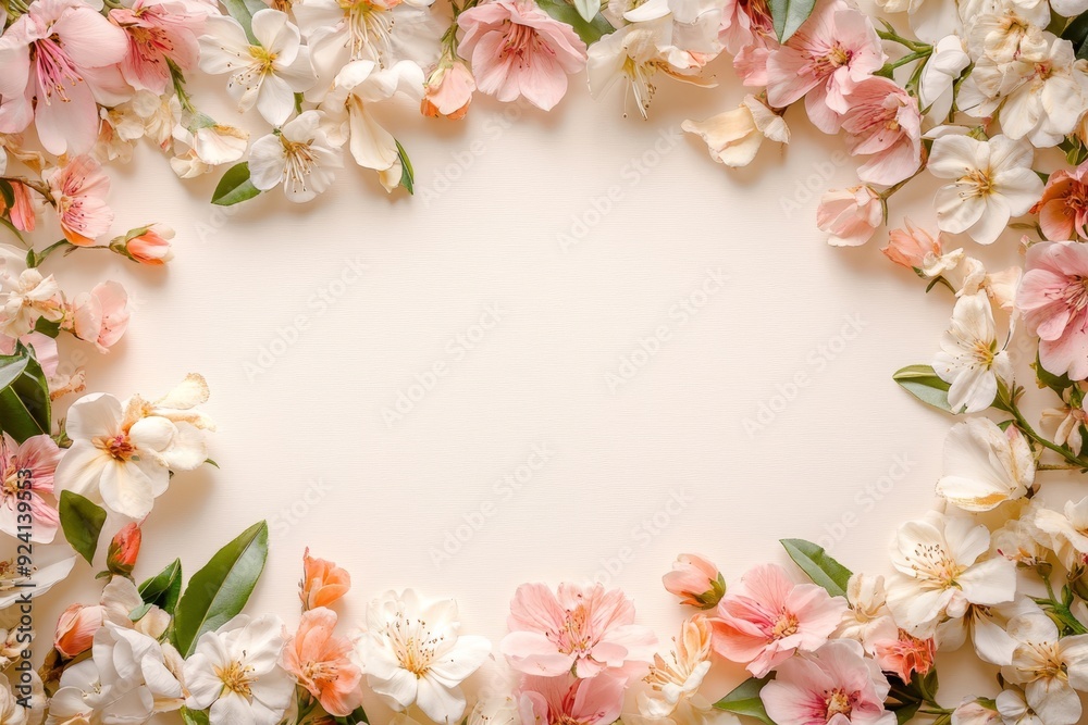Elegant floral border with vibrant flowers lush greenery on light background. Ideal for decorative designs wedding invitations or romantic designs valentines day, mother's day, women's day Elegant floral border with vibrant flowers lush greenery on light background. Ideal for decorative designs wedding invitations or romantic designs valentines day, mother's day, women's day