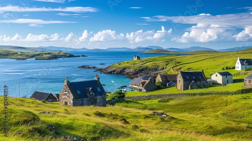 Scenic view of lewis and harris island at gearrannan blackhouse village, outer hebrides, scotland