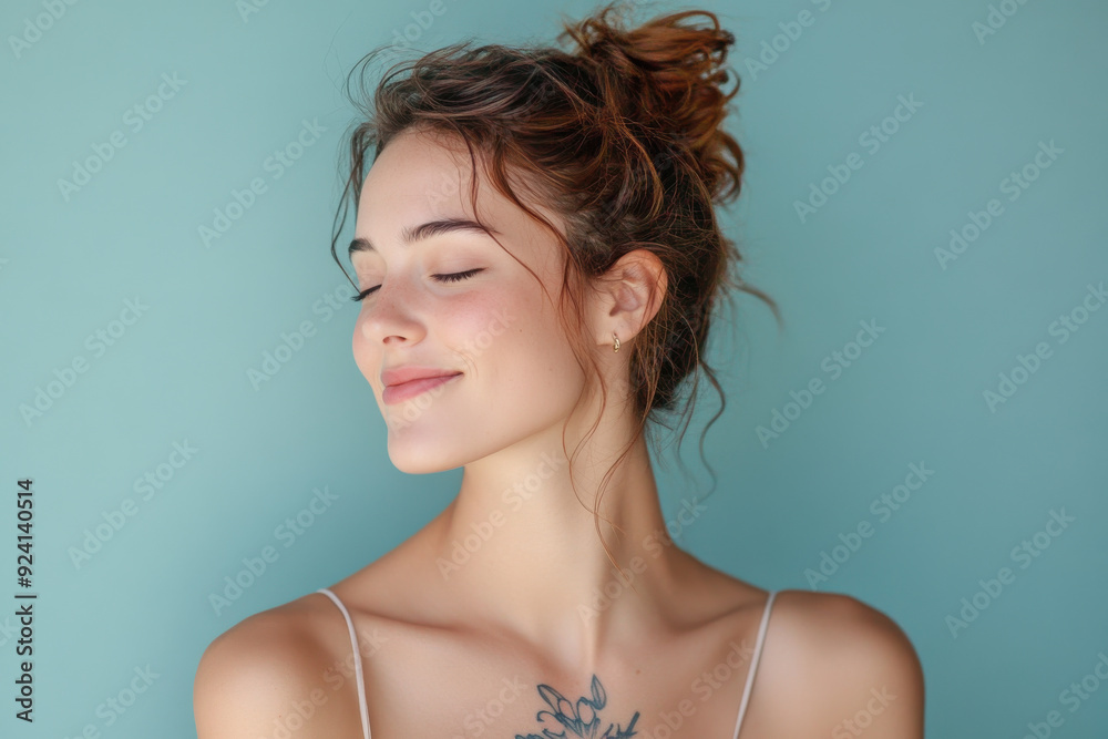 A close up of a woman's face with tattoos and her eyes closed A close up of a woman's face with tattoos and her eyes closed
