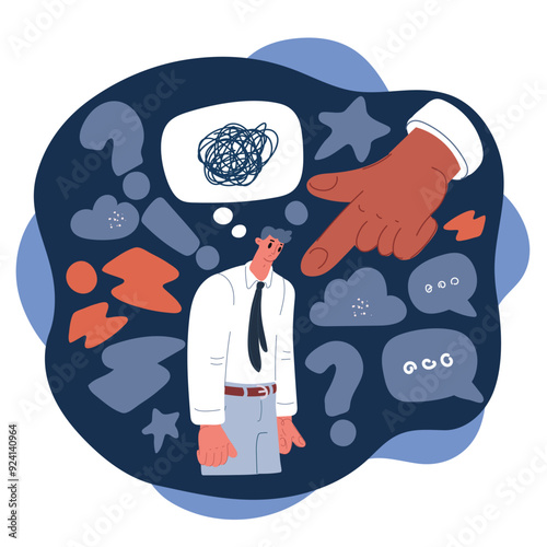 Cartoon vector illustration of Concept of accused businessman over dark background