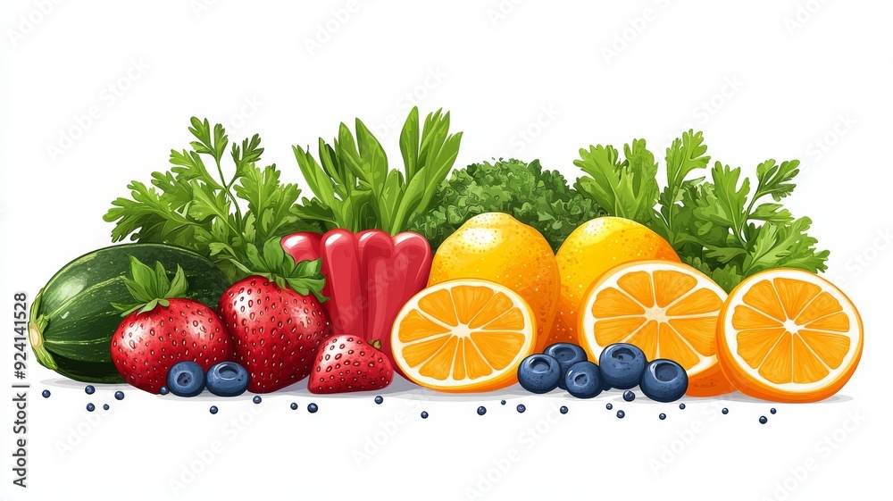A healthy food, berryes and vegetable. Generative AI