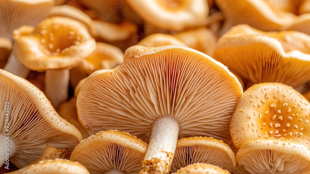 A cluster of mushrooms gathered atop a mound of neighboring mushrooms A cluster of mushrooms gathered atop a mound of neighboring mushrooms