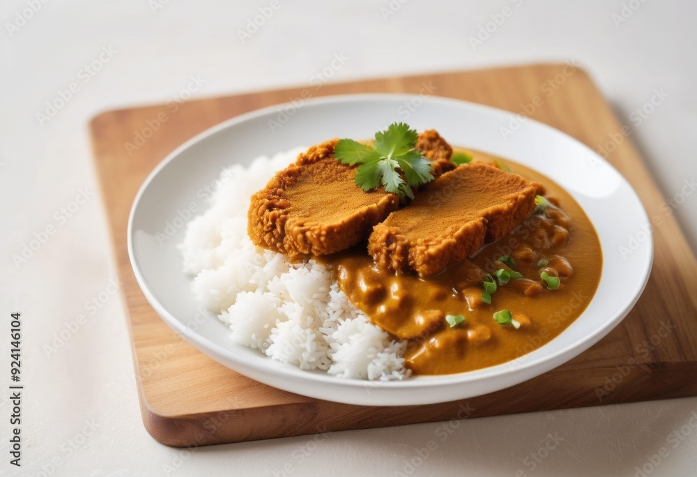 White Rice Topped with Creamy Curry and Green Onions White Rice Topped with Creamy Curry and Green Onions