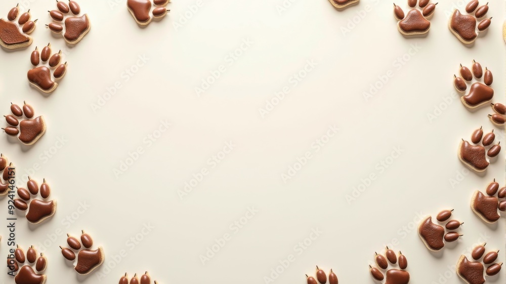 Border of Dog Paw Shaped Cookies for Pet Bakery Advertisements Border of Dog Paw Shaped Cookies for Pet Bakery Advertisements
