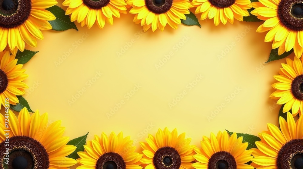 Vibrant Sunflower Border with Yellow Background for Celebrations and Invitations Vibrant Sunflower Border with Yellow Background for Celebrations and Invitations