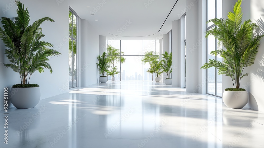 Modern White Interior with Palm Trees Modern White Interior with Palm Trees