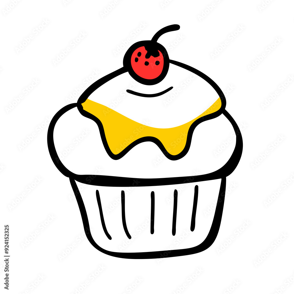 colorful drawing of a cupcake topped with a cherry colorful drawing of a cupcake topped with a cherry