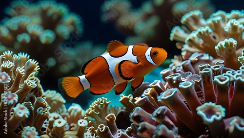 A psychedelically animated cartoon fish swimming through a coral reef filled with colorful marine life photo